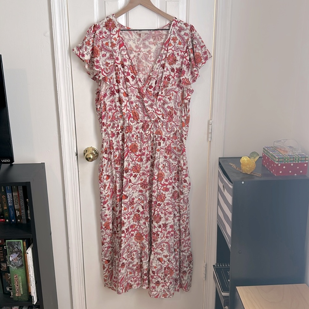 ✨Knox Rose XXL flutter sleeve floral pink and orange dress